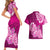 Polynesian Couples Matching Short Sleeve Bodycon Dress and Hawaiian Shirt Pacific Flower Mix Floral Tribal Tattoo Pink Vibe LT9 - Wonder Print Shop