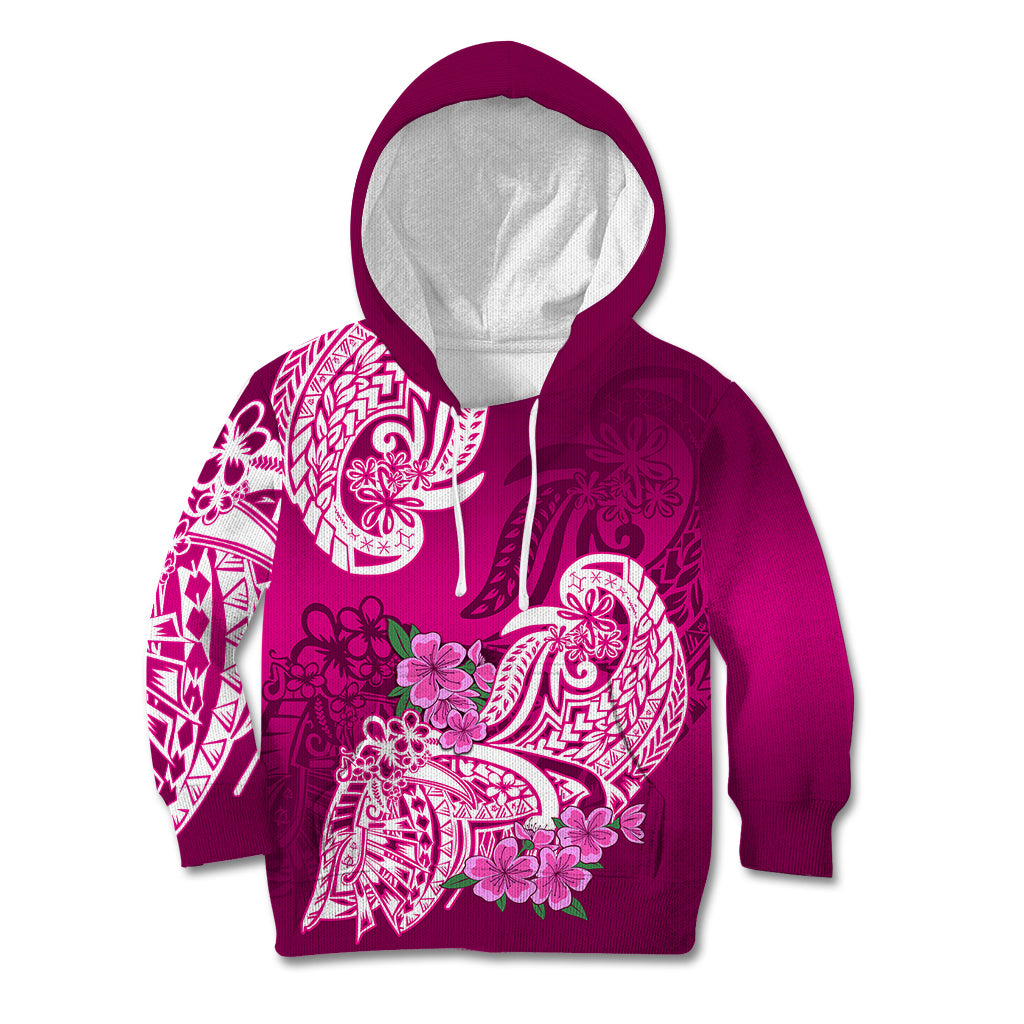 Polynesian Kid Hoodie Pacific Flower Mix Floral Tribal Tattoo Pink Vibe - Wonder Print Shop