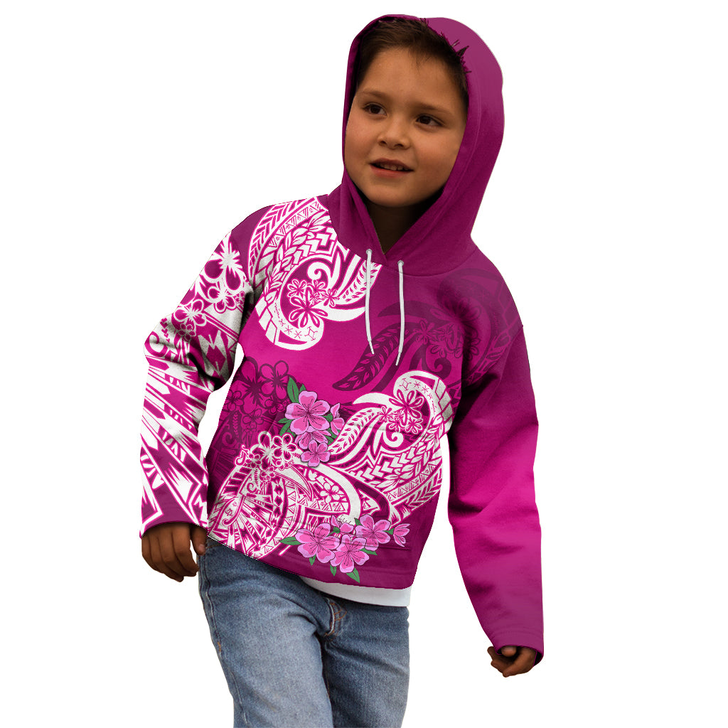 Polynesian Kid Hoodie Pacific Flower Mix Floral Tribal Tattoo Pink Vibe - Wonder Print Shop