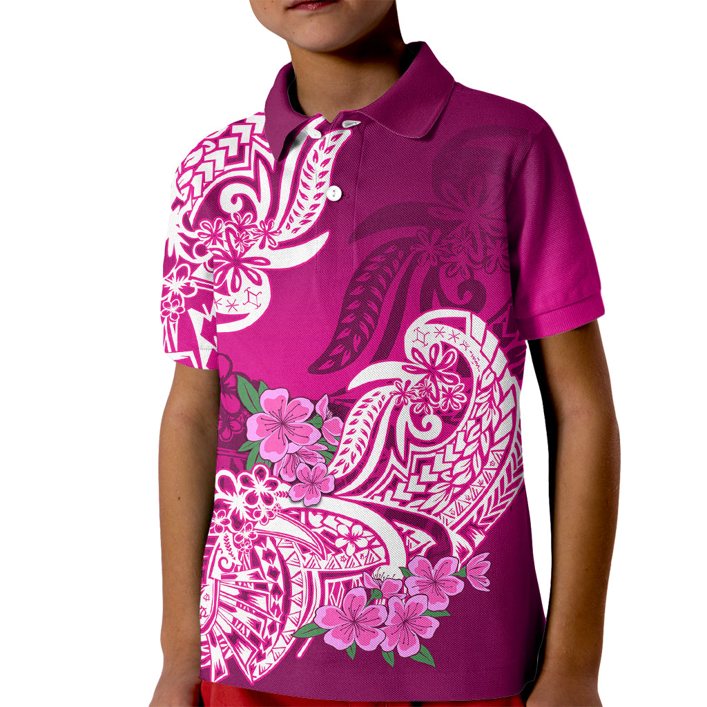 Polynesian Kid Polo Shirt Pacific Flower Mix Floral Tribal Tattoo Pink Vibe - Wonder Print Shop