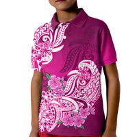 Polynesian Kid Polo Shirt Pacific Flower Mix Floral Tribal Tattoo Pink Vibe - Wonder Print Shop