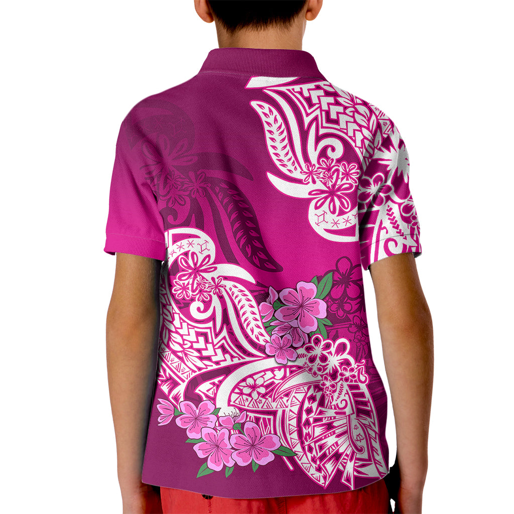 Polynesian Kid Polo Shirt Pacific Flower Mix Floral Tribal Tattoo Pink Vibe - Wonder Print Shop