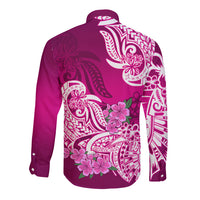 Polynesian Long Sleeve Button Shirt Pacific Flower Mix Floral Tribal Tattoo Pink Vibe - Wonder Print Shop
