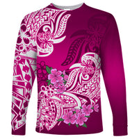 Polynesian Long Sleeve Shirt Pacific Flower Mix Floral Tribal Tattoo Pink Vibe - Wonder Print Shop