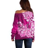 Polynesian Off Shoulder Sweater Pacific Flower Mix Floral Tribal Tattoo Pink Vibe - Wonder Print Shop