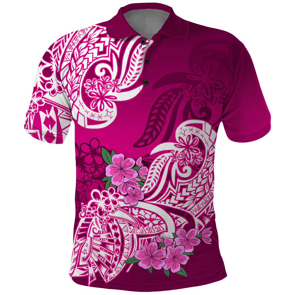 Polynesian Polo Shirt Pacific Flower Mix Floral Tribal Tattoo Pink Vibe - Wonder Print Shop