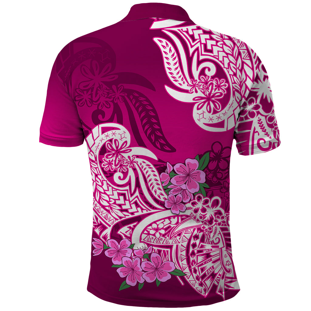 Polynesian Polo Shirt Pacific Flower Mix Floral Tribal Tattoo Pink Vibe - Wonder Print Shop