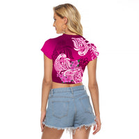 Polynesian Raglan Cropped T Shirt Pacific Flower Mix Floral Tribal Tattoo Pink Vibe - Wonder Print Shop