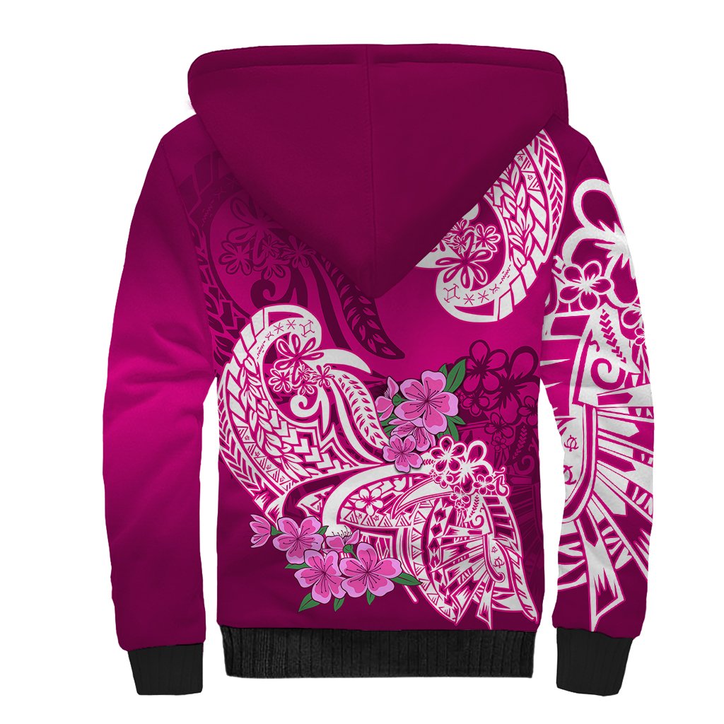 Polynesian Sherpa Hoodie Pacific Flower Mix Floral Tribal Tattoo Pink Vibe - Wonder Print Shop