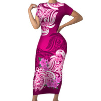Polynesian Short Sleeve Bodycon Dress Pacific Flower Mix Floral Tribal Tattoo Pink Vibe - Wonder Print Shop