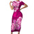 Polynesian Short Sleeve Bodycon Dress Pacific Flower Mix Floral Tribal Tattoo Pink Vibe - Wonder Print Shop