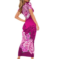Polynesian Short Sleeve Bodycon Dress Pacific Flower Mix Floral Tribal Tattoo Pink Vibe - Wonder Print Shop