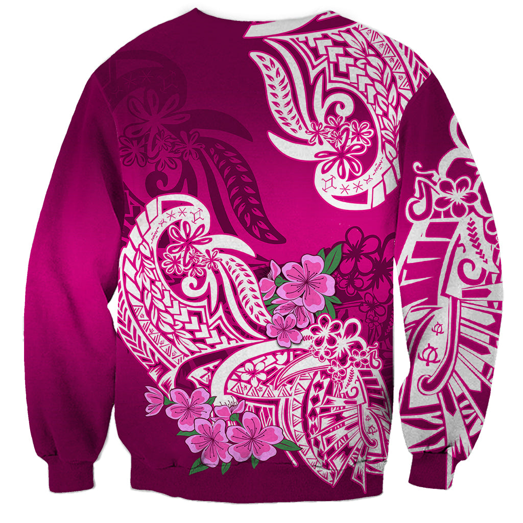 Polynesian Sweatshirt Pacific Flower Mix Floral Tribal Tattoo Pink Vibe - Wonder Print Shop