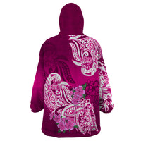 Polynesian Wearable Blanket Hoodie Pacific Flower Mix Floral Tribal Tattoo Pink Vibe - Wonder Print Shop