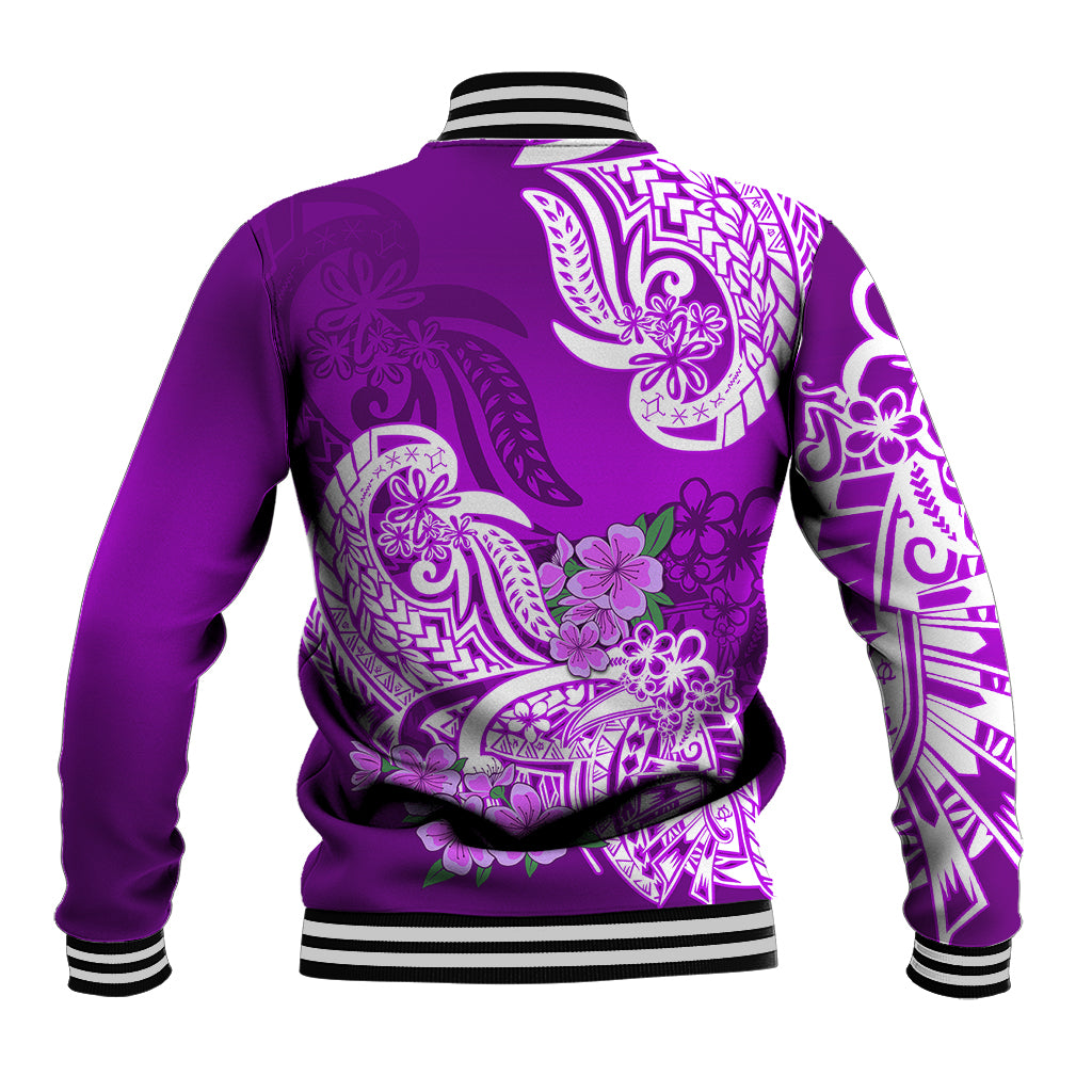 Polynesian Baseball Jacket Pacific Flower Mix Floral Tribal Tattoo Purple Vibe LT9 - Wonder Print Shop