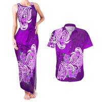 Polynesian Couples Matching Tank Maxi Dress And Hawaiian Shirt Pacific Flower Mix Floral Tribal Tattoo Purple Vibe LT9 - Wonder Print Shop