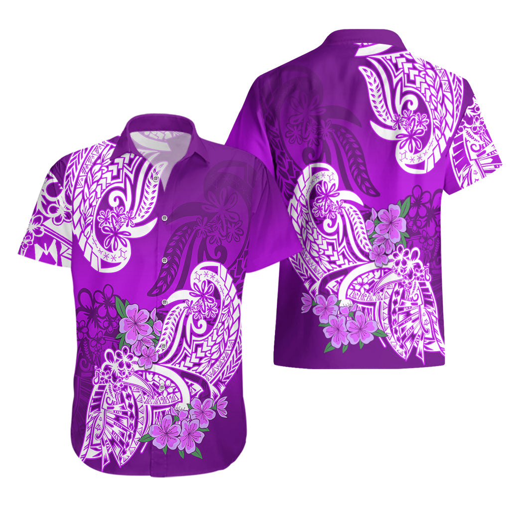 Polynesian Hawaiian Shirt Pacific Flower Mix Floral Tribal Tattoo Purple Vibe - Wonder Print Shop