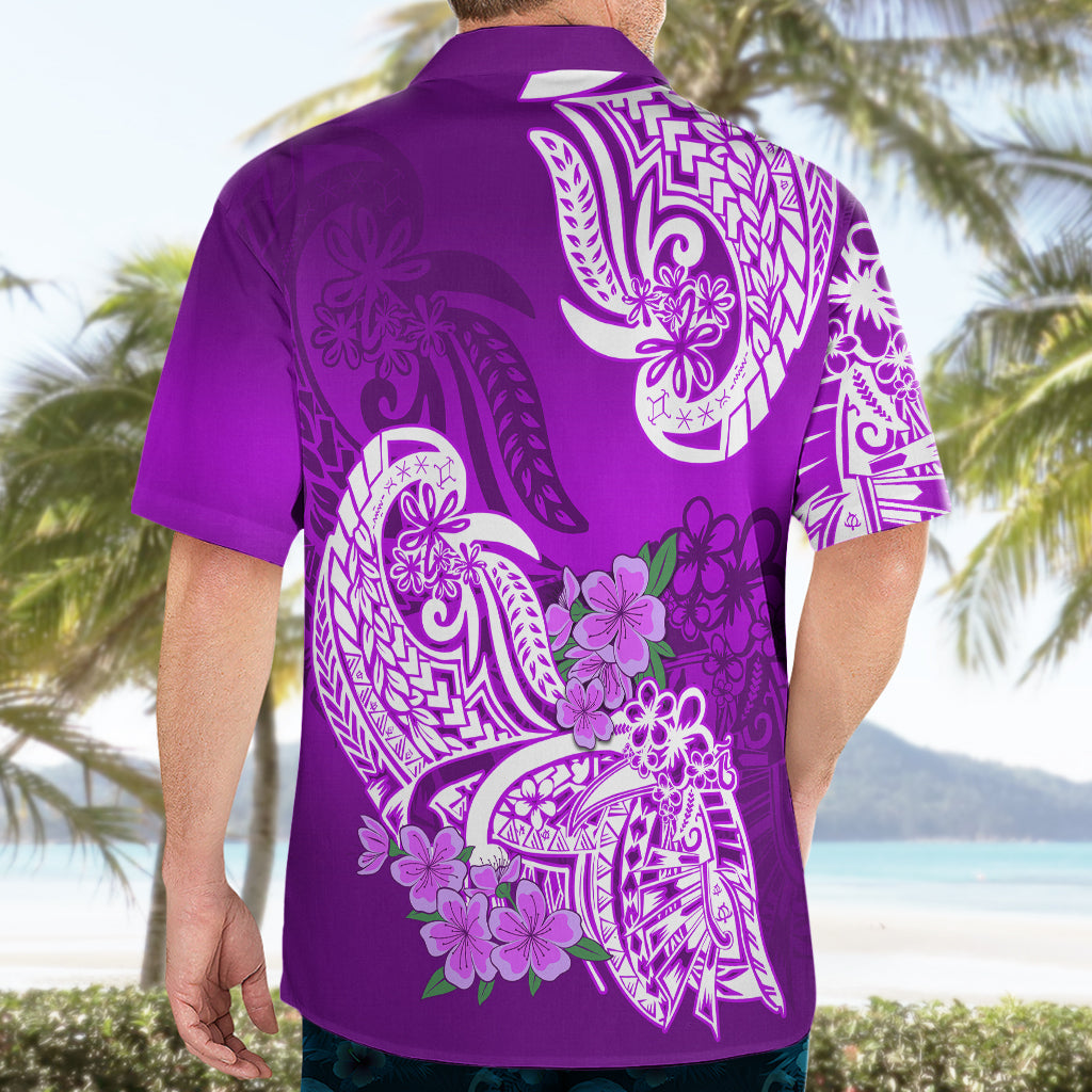 Polynesian Hawaiian Shirt Pacific Flower Mix Floral Tribal Tattoo Purple Vibe - Wonder Print Shop