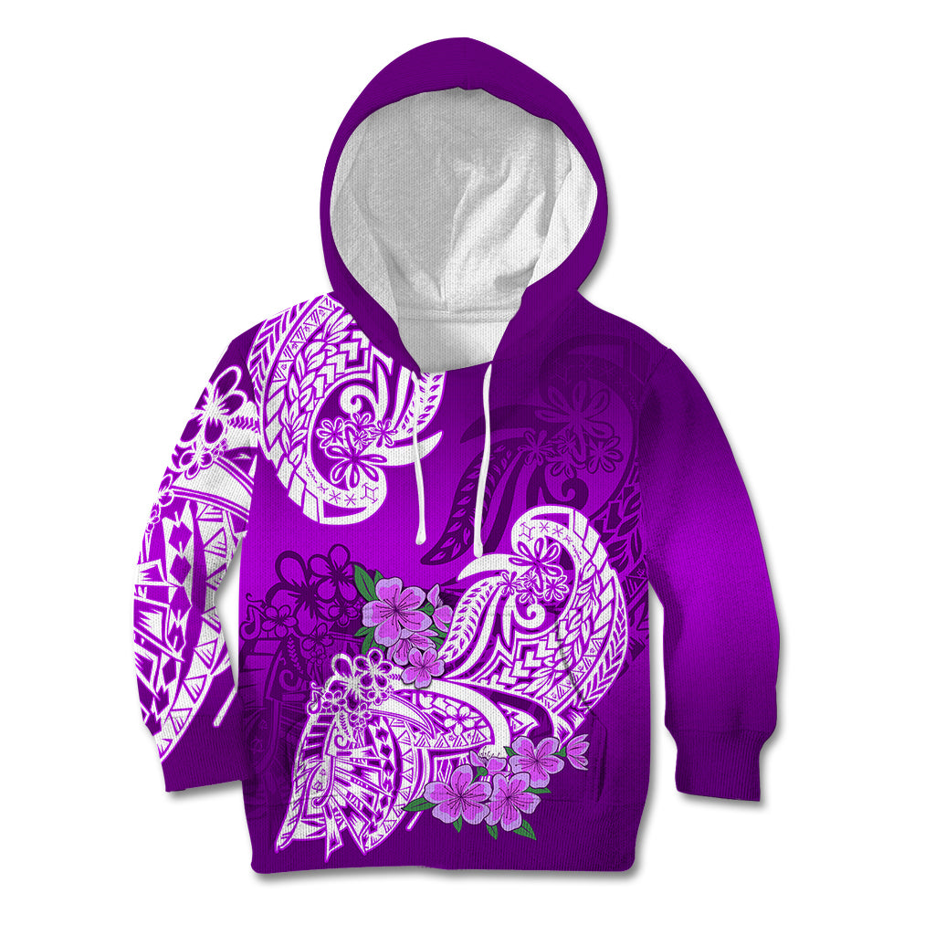 Polynesian Kid Hoodie Pacific Flower Mix Floral Tribal Tattoo Purple Vibe - Wonder Print Shop