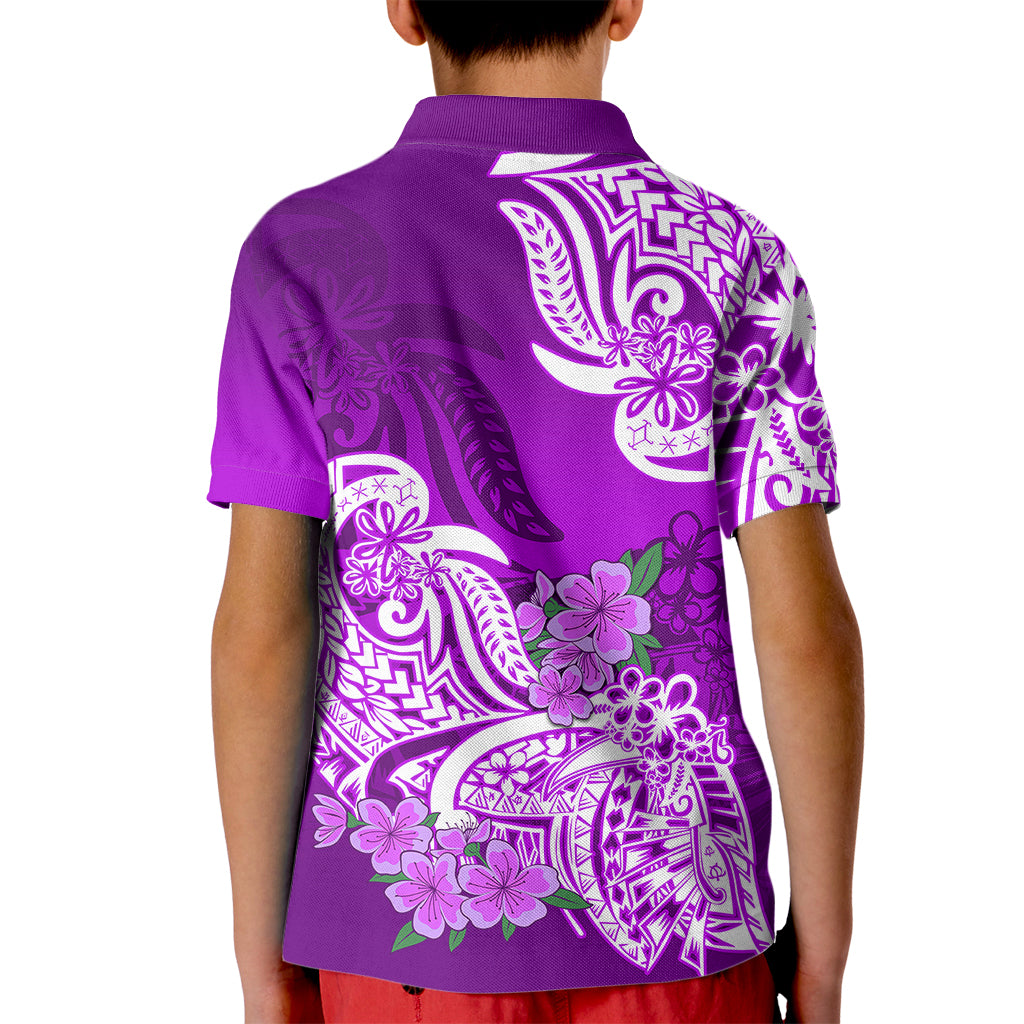 Polynesian Kid Polo Shirt Pacific Flower Mix Floral Tribal Tattoo Purple Vibe - Wonder Print Shop