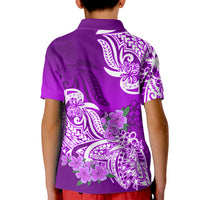 Polynesian Kid Polo Shirt Pacific Flower Mix Floral Tribal Tattoo Purple Vibe - Wonder Print Shop