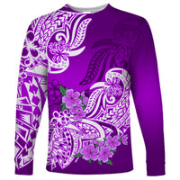 Polynesian Long Sleeve Shirt Pacific Flower Mix Floral Tribal Tattoo Purple Vibe - Wonder Print Shop