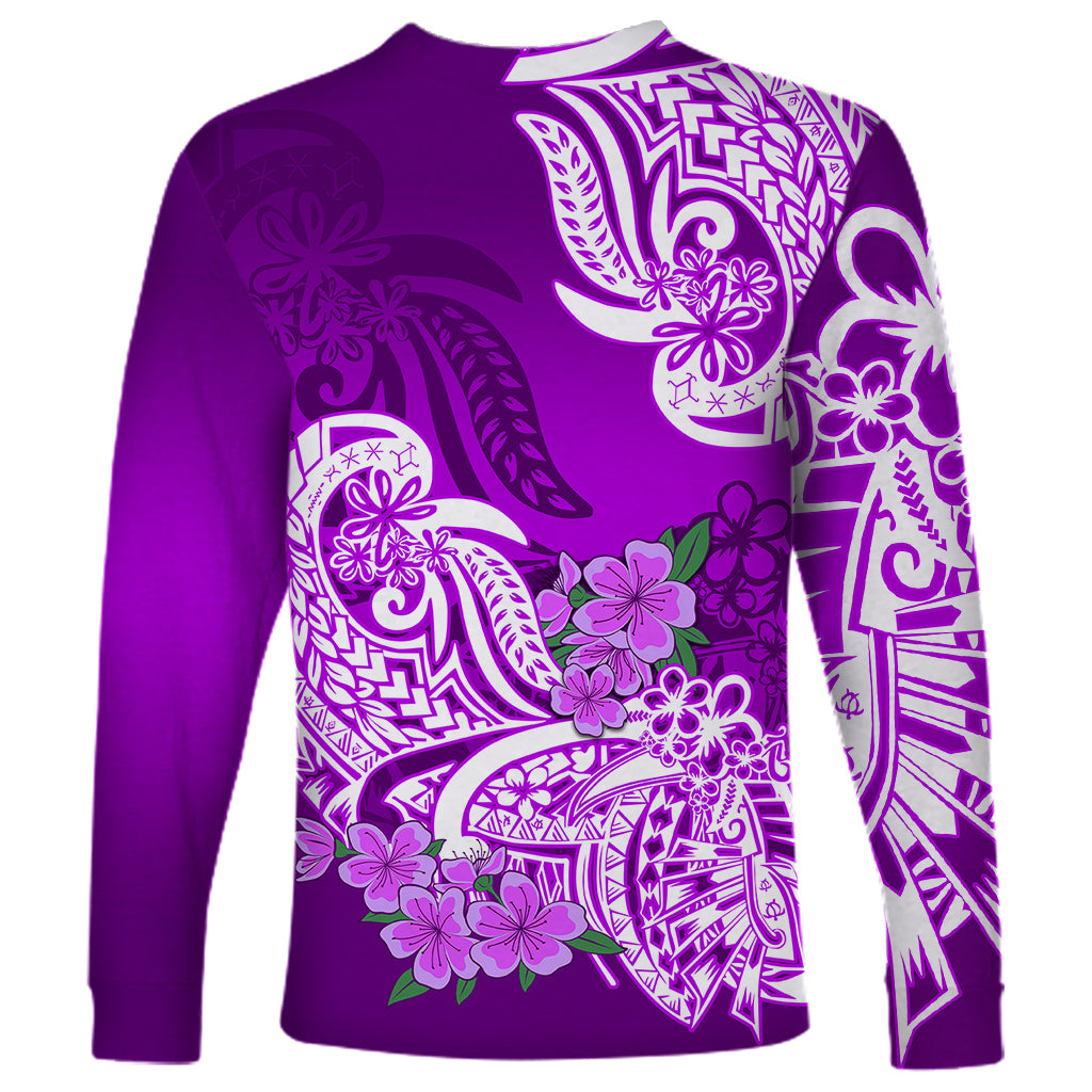 Polynesian Long Sleeve Shirt Pacific Flower Mix Floral Tribal Tattoo Purple Vibe - Wonder Print Shop