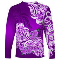Polynesian Long Sleeve Shirt Pacific Flower Mix Floral Tribal Tattoo Purple Vibe - Wonder Print Shop
