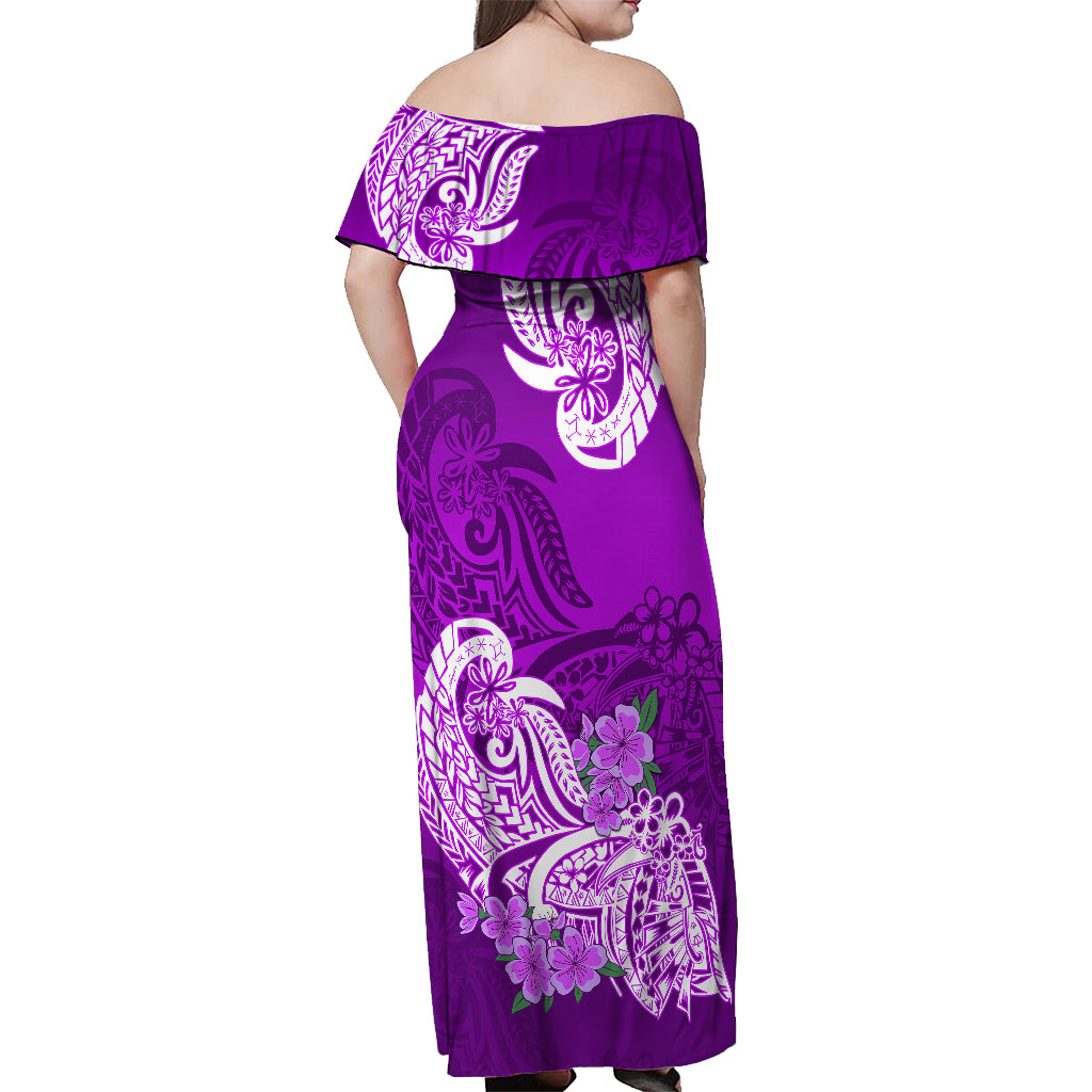 Polynesian Off Shoulder Maxi Dress Pacific Flower Mix Floral Tribal Tattoo Purple Vibe - Wonder Print Shop