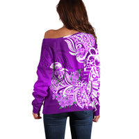 Polynesian Off Shoulder Sweater Pacific Flower Mix Floral Tribal Tattoo Purple Vibe - Wonder Print Shop