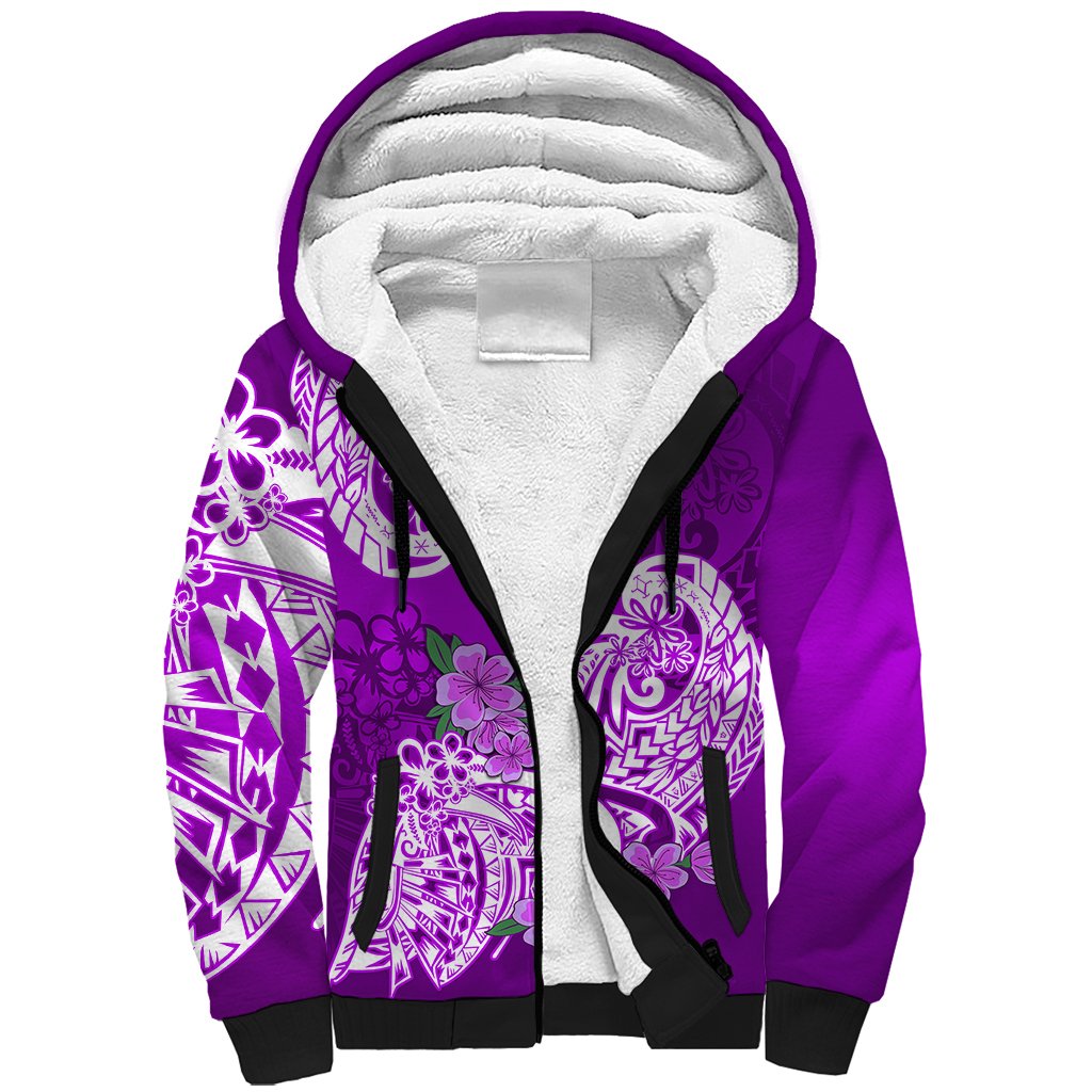 Polynesian Sherpa Hoodie Pacific Flower Mix Floral Tribal Tattoo Purple Vibe - Wonder Print Shop
