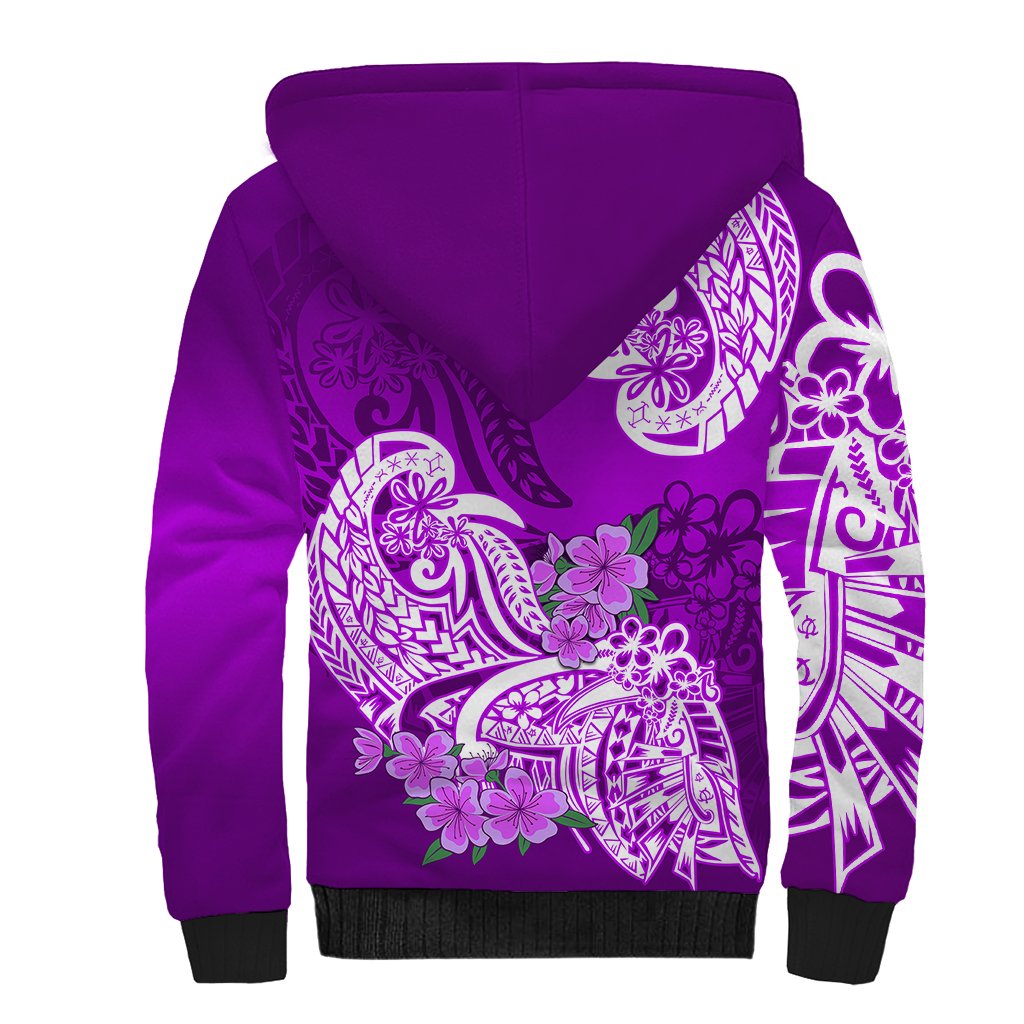 Polynesian Sherpa Hoodie Pacific Flower Mix Floral Tribal Tattoo Purple Vibe - Wonder Print Shop