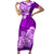 Polynesian Short Sleeve Bodycon Dress Pacific Flower Mix Floral Tribal Tattoo Purple Vibe - Wonder Print Shop