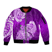 Polynesian Sleeve Zip Bomber Jacket Pacific Flower Mix Floral Tribal Tattoo Purple Vibe - Wonder Print Shop