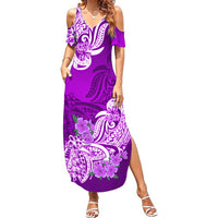 Polynesian Summer Maxi Dress Pacific Flower Mix Floral Tribal Tattoo Purple Vibe - Wonder Print Shop