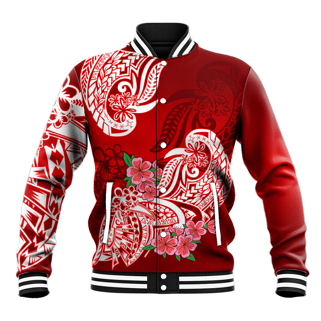Polynesian Baseball Jacket Pacific Flower Mix Floral Tribal Tattoo Red Vibe LT9 - Wonder Print Shop