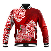 Polynesian Baseball Jacket Pacific Flower Mix Floral Tribal Tattoo Red Vibe LT9 - Wonder Print Shop