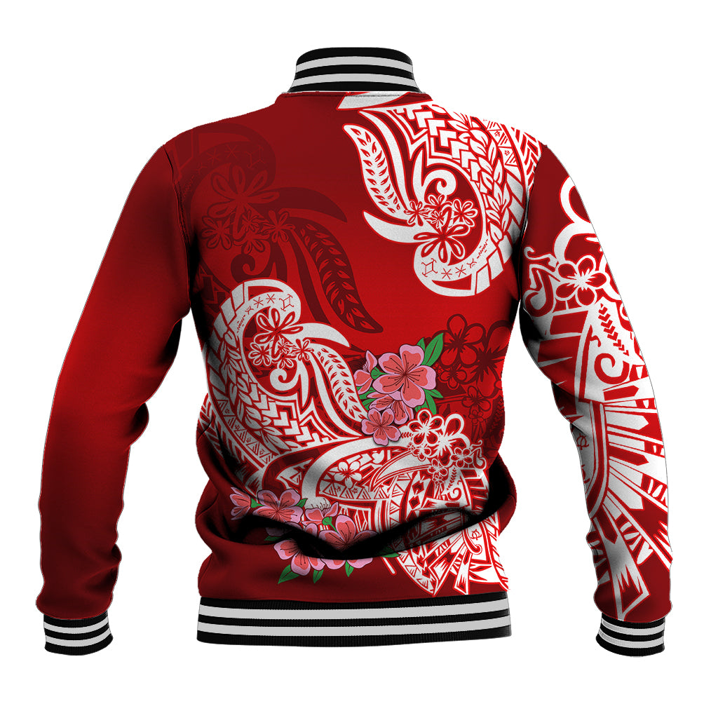 Polynesian Baseball Jacket Pacific Flower Mix Floral Tribal Tattoo Red Vibe LT9 - Wonder Print Shop