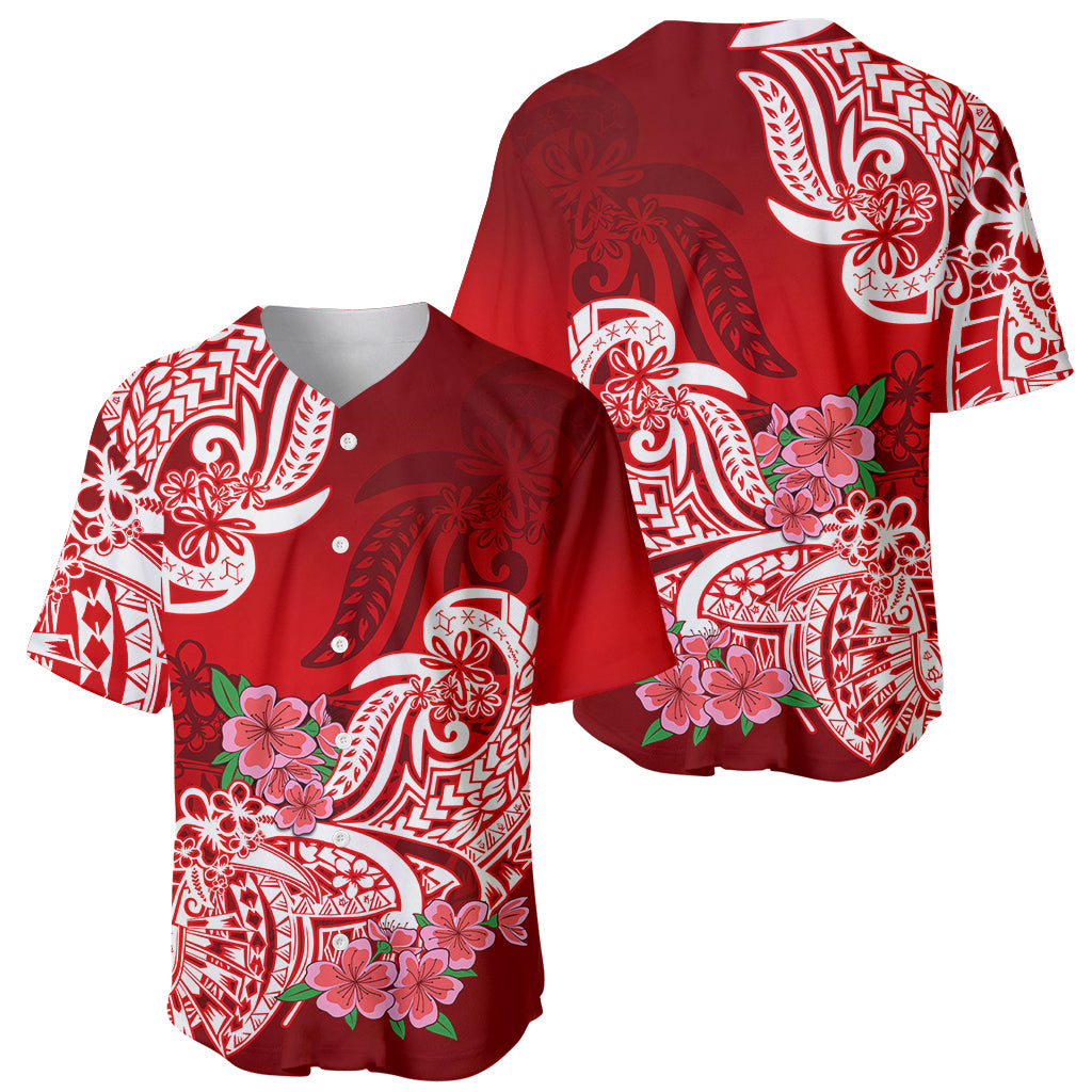 Polynesian Baseball Jersey Pacific Flower Mix Floral Tribal Tattoo Red Vibe LT9 - Wonder Print Shop