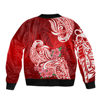 Polynesian Bomber Jacket Pacific Flower Mix Floral Tribal Tattoo Red Vibe LT9 - Wonder Print Shop