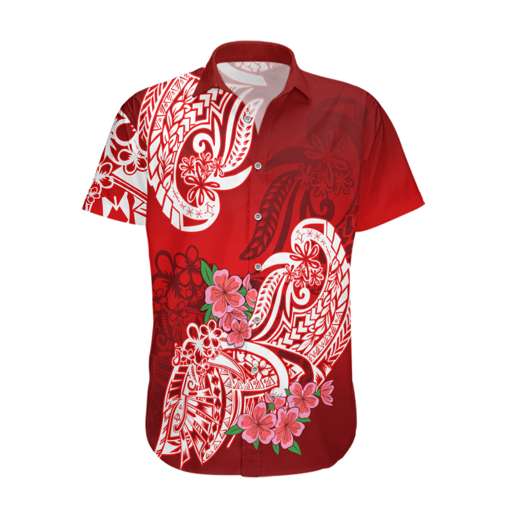 Polynesian Hawaiian Shirt Pacific Flower Mix Floral Tribal Tattoo Red Vibe - Wonder Print Shop