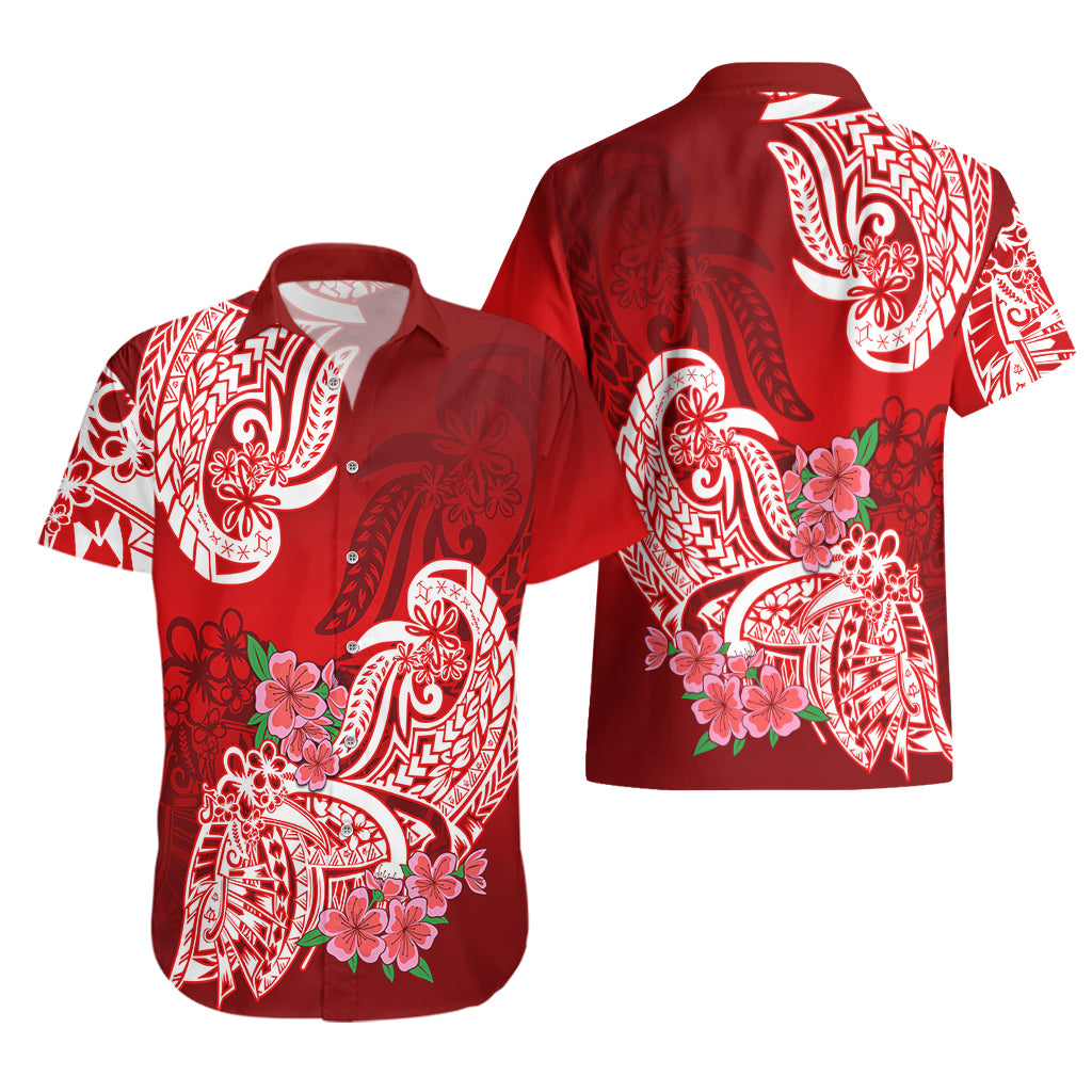 Polynesian Hawaiian Shirt Pacific Flower Mix Floral Tribal Tattoo Red Vibe - Wonder Print Shop