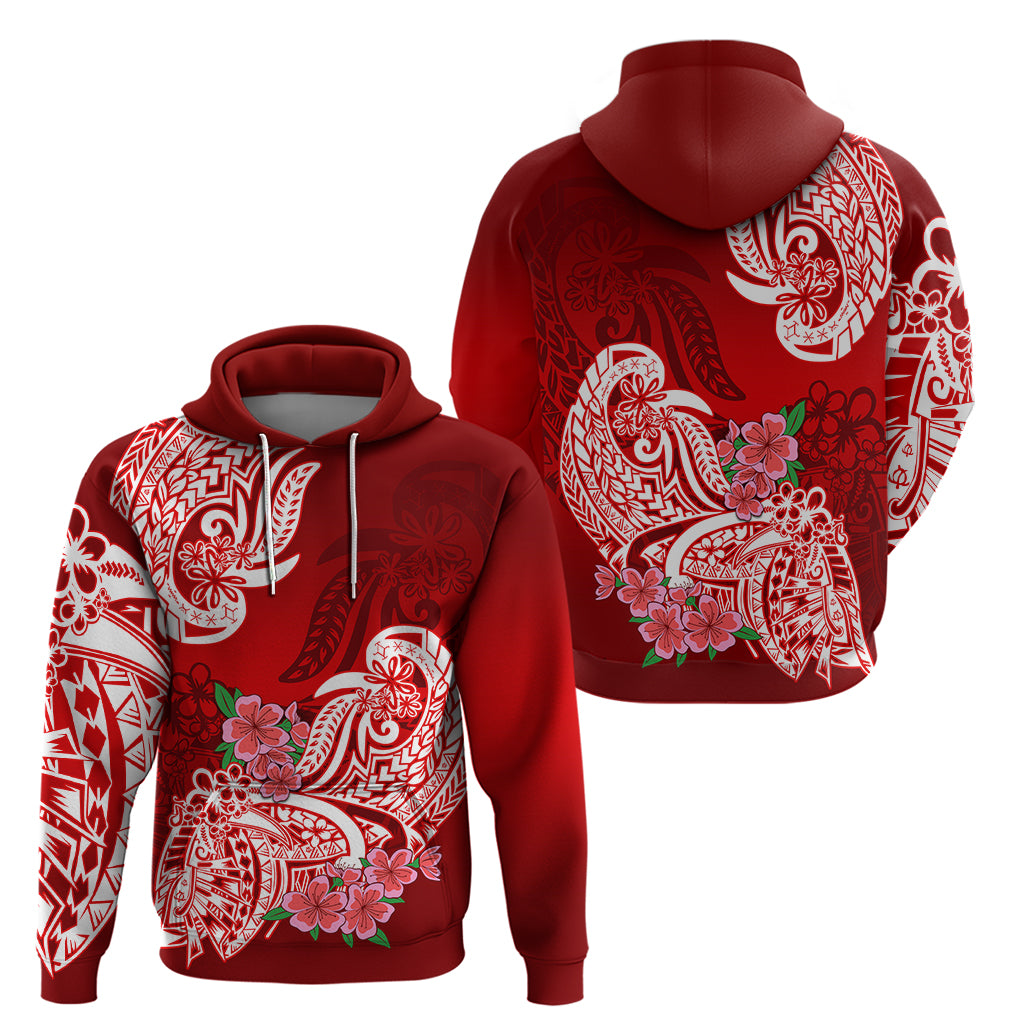 Polynesian Hoodie Pacific Flower Mix Floral Tribal Tattoo Red Vibe - Wonder Print Shop