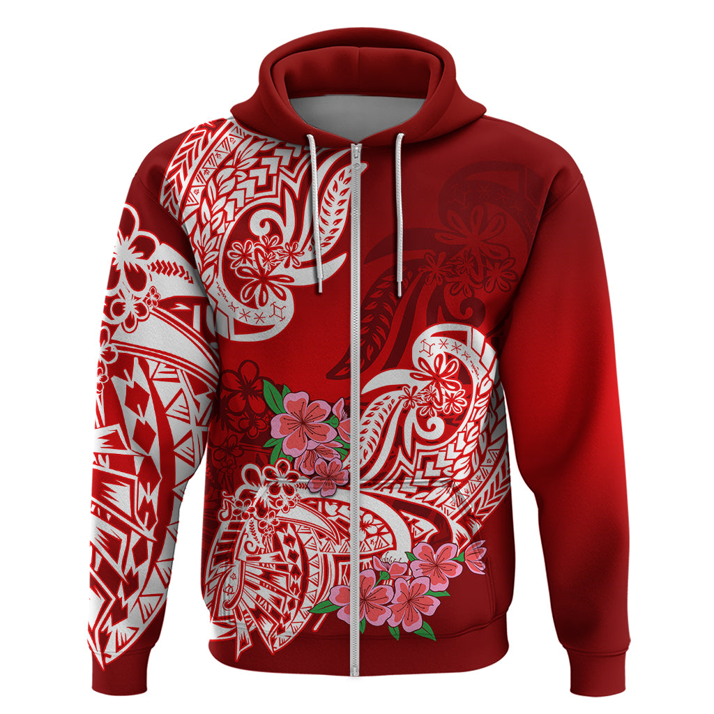 Polynesian Hoodie Pacific Flower Mix Floral Tribal Tattoo Red Vibe - Wonder Print Shop
