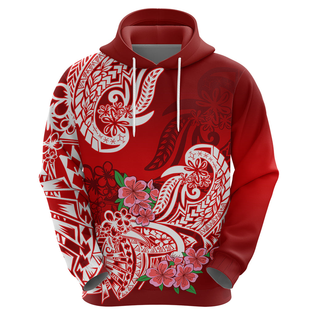 Polynesian Hoodie Pacific Flower Mix Floral Tribal Tattoo Red Vibe - Wonder Print Shop