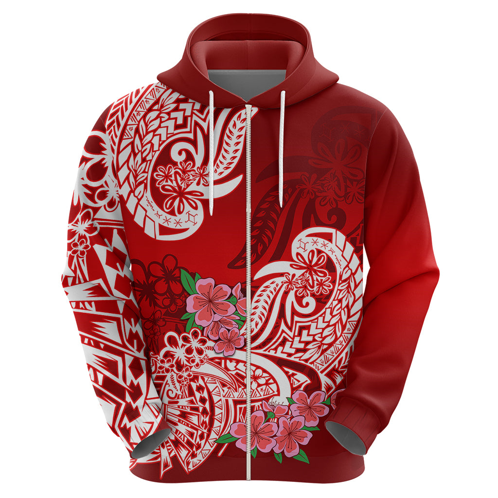 Polynesian Hoodie Pacific Flower Mix Floral Tribal Tattoo Red Vibe - Wonder Print Shop