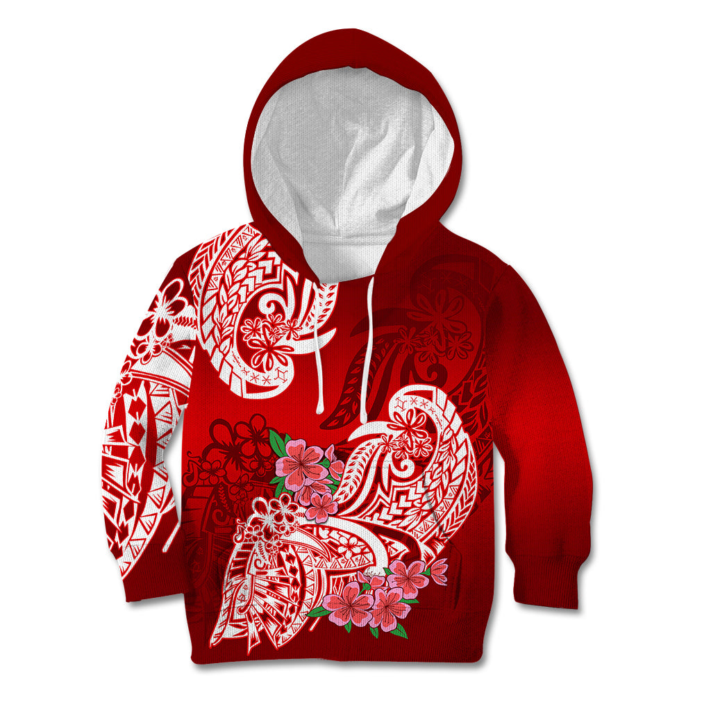 Polynesian Kid Hoodie Pacific Flower Mix Floral Tribal Tattoo Red Vibe - Wonder Print Shop