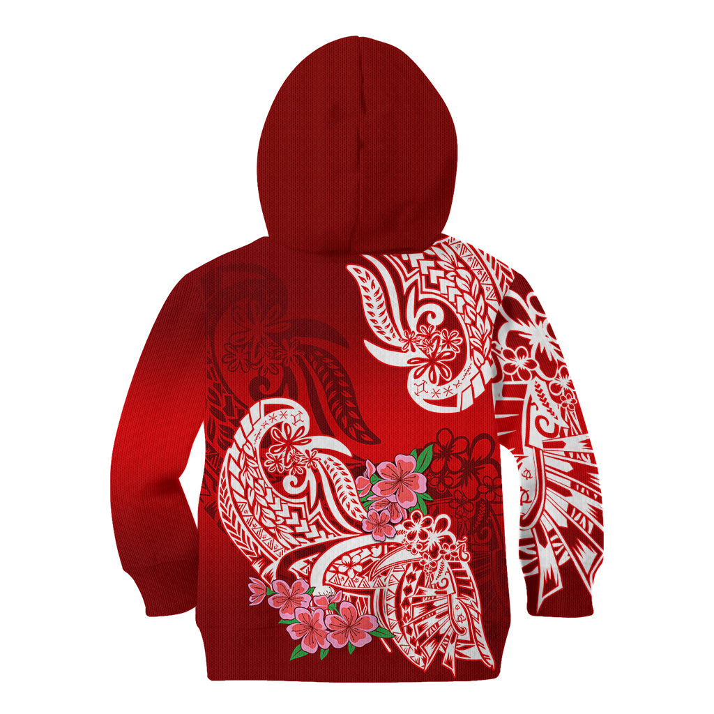 Polynesian Kid Hoodie Pacific Flower Mix Floral Tribal Tattoo Red Vibe - Wonder Print Shop
