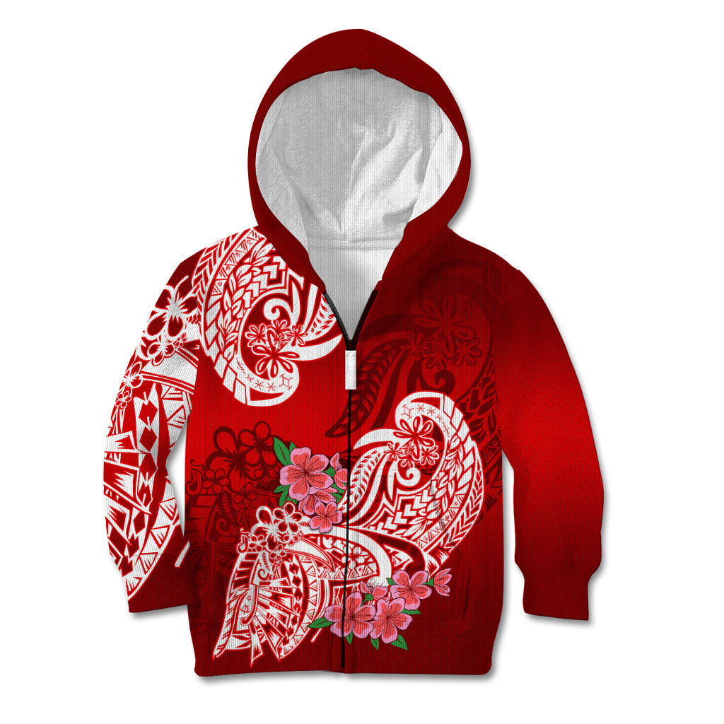 Polynesian Kid Hoodie Pacific Flower Mix Floral Tribal Tattoo Red Vibe - Wonder Print Shop