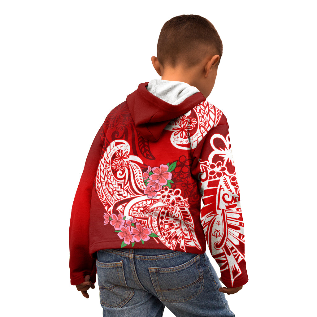 Polynesian Kid Hoodie Pacific Flower Mix Floral Tribal Tattoo Red Vibe - Wonder Print Shop